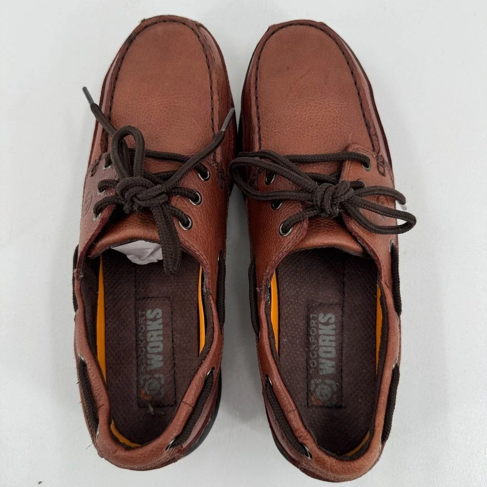 Rockport Works Boat Shoes MENS Brown Leather Lace Up Comp Toe SIZE 11.5